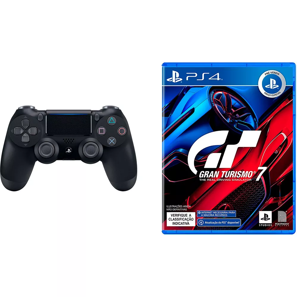 [Ame R$ 354] Controle Sem Fio Dualshock 4 Preto + Game Gran Turismo 7 Edicao Standard - Ps4